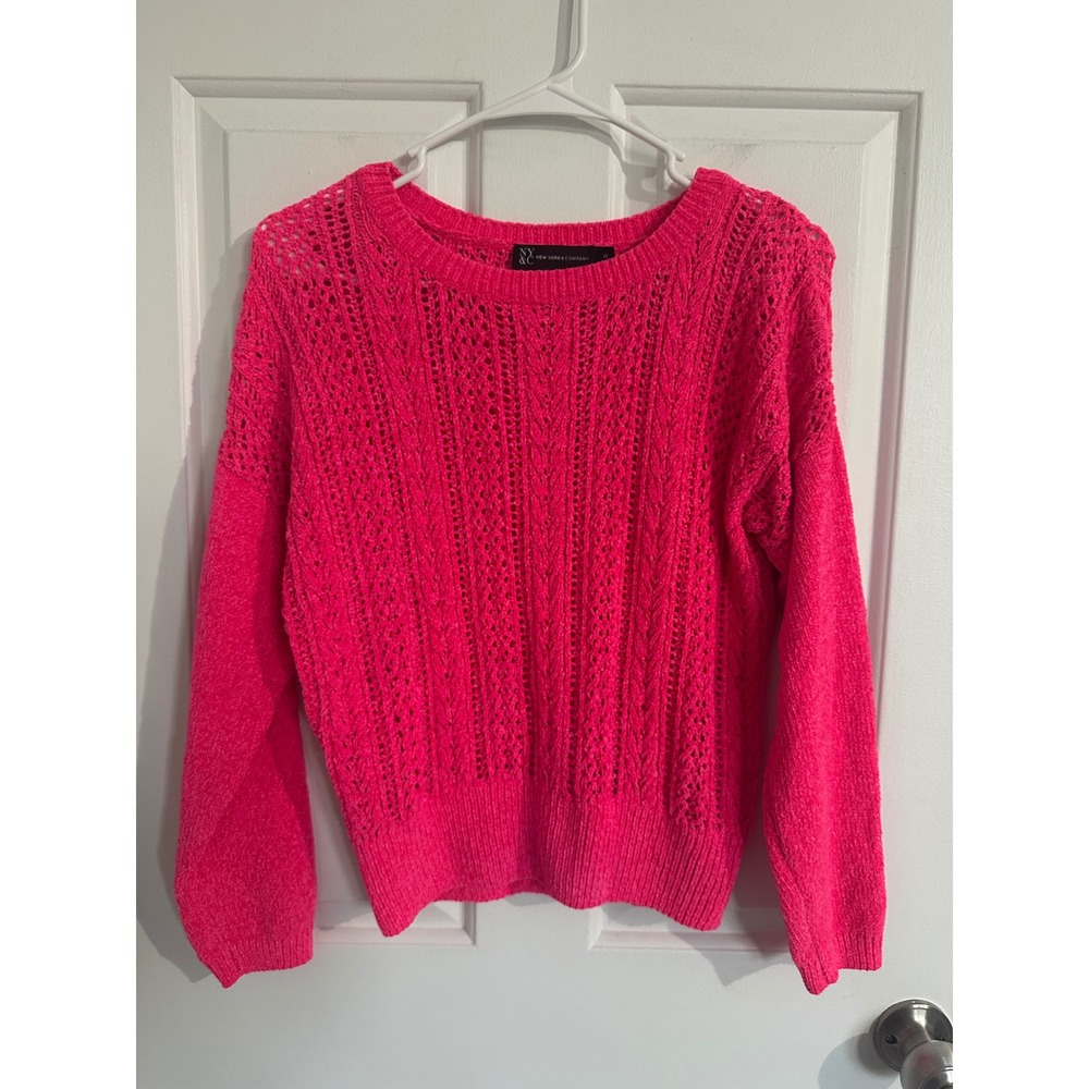 New York‎ Company Women's Bright Pink Crochet Knit Sweater XS